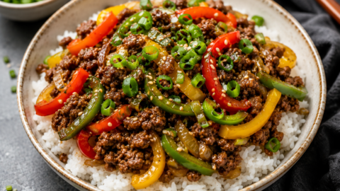Beef & Pepper Rice Bowls