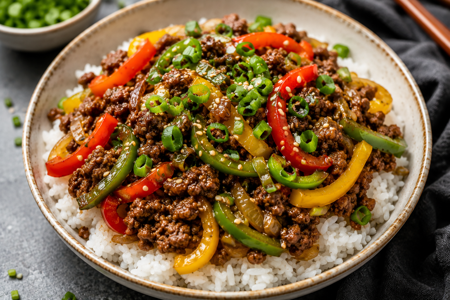 Beef & Pepper Rice Bowls