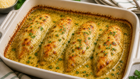 Creamy Pesto Baked Chicken
