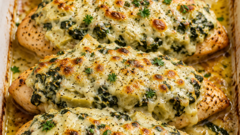 Lazy Spinach Artichoke Baked Chicken