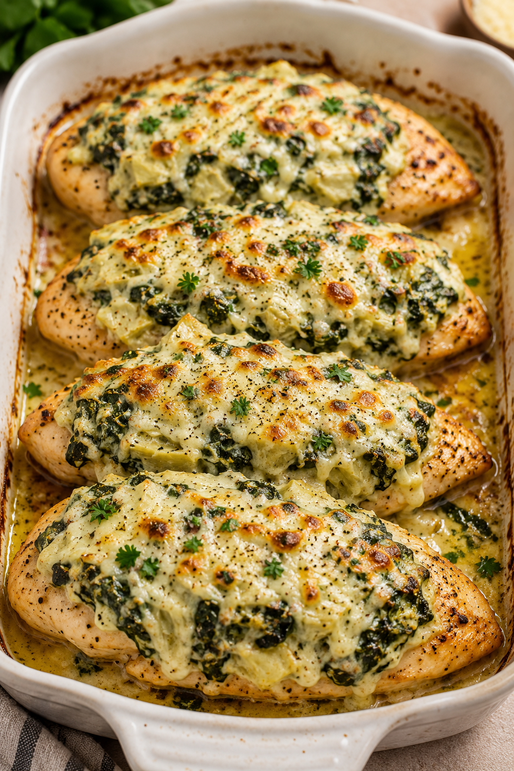 Lazy Spinach Artichoke Baked Chicken