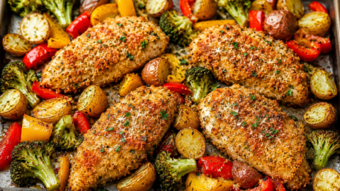 Parmesan Crusted Chicken Sheet Pan Dinner