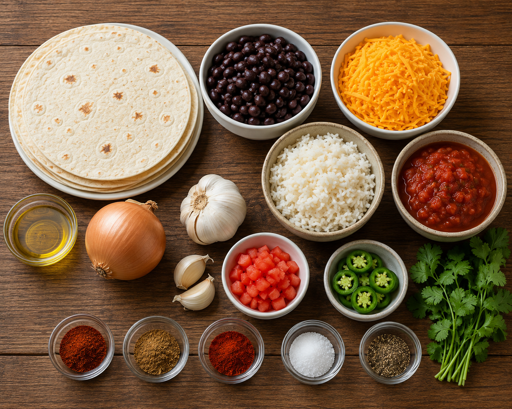 Cheesy Bean and Burritos ingredients