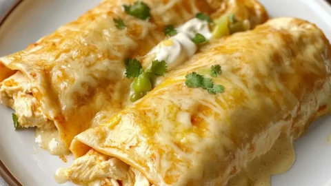 Creamy White Chicken Enchiladas with Sauce