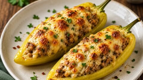 Stuffed Banana Peppers Recipe with Sausage & Cheese