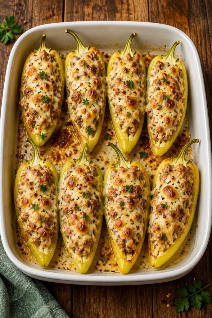 Stuffed Banana Peppers Recipe With Sausage & Cheese