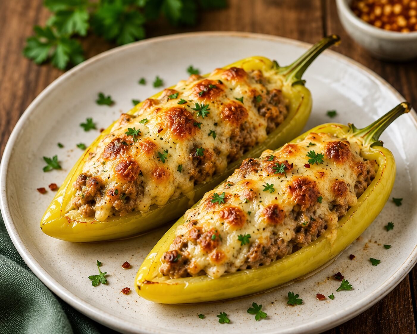 Stuffed Banana Peppers Recipe with Sausage & Cheese