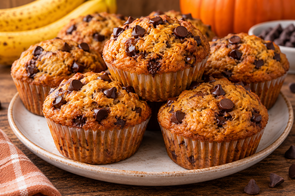 Pumpkin Banana Chocolate Chip Muffins